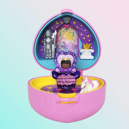 POLLY POCKET Colección de recuerdos de la princesa Juego de joyas del baile real, tema Castillo de unicornio, 2 muñecas, anillo y joyero, pendientes, pulsera, para mayores de 4 años
