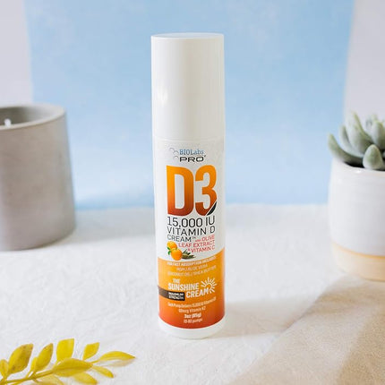 All Natural Vitamin D3 15000IU Vitamin D Cream - Maximum Strength - Fight Vitamin D Deficiency Naturally - with Vitamin K2 & Olive Leaf Extract - Safe & Effective - 3oz