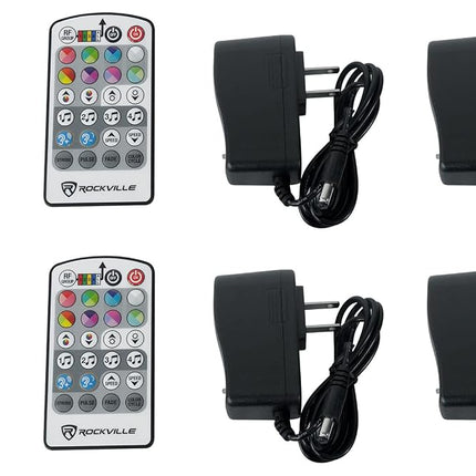 Rockville 4 Pack MINI RF1 V2 Black RGBWA+UV Battery-Powered Wash Lights with RF Remotes, Wireless DMX, Travel Bag, Perfect for DJs & Events