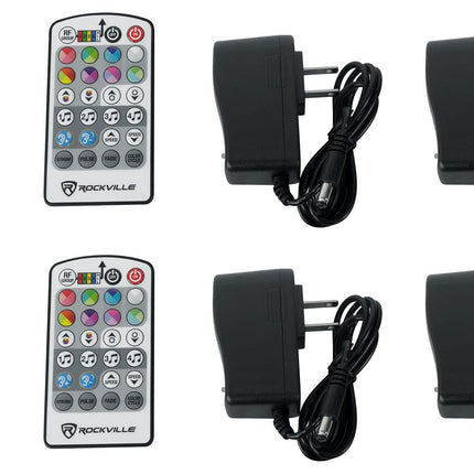 Rockville paquete de 4 MINI RF1 V2 luces de lavado RGBWA+UV negras con batería y controles remotos RF, DMX inalámbrico, bolsa de viaje, perfectas para DJs y eventos