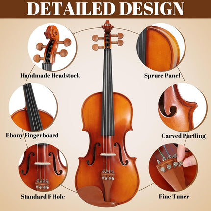 Kmise Violin Set 3/4 Full Set Jujube Wood Violin Durable Glossy for Adults Beginners Students with Violin Case Rosin Strings Bow Shoulder Pad Beginner's Guide (Jujube, 3/4)