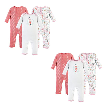 Hudson Baby baby-girls Cotton Coveralls, Woodland Fox 6-piece, 9-12 Months