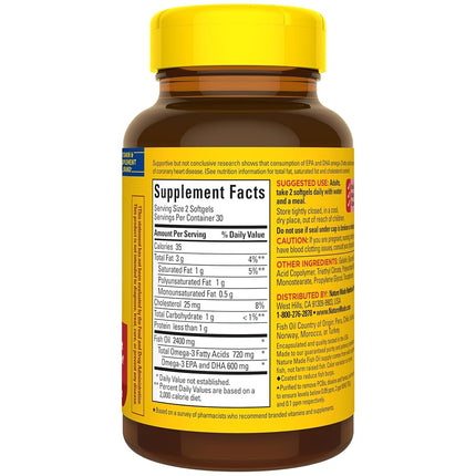 Nature Made Omega-3 Fish Oil, Odorless, 1200mg, 60 Softgels