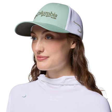 Casquette de baseball en maille PFG Columbia Sportswear, Jade brumeux/Blanc/Crochet, XXL