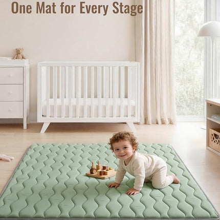 Blissful Diary Baby Play Mats for Floor, 127×127cm Crawling Mat, Thicken Soft Padding Foam Playmats for Babies and Toddlers Infants, Foldable and Machine Washable, Sage Green