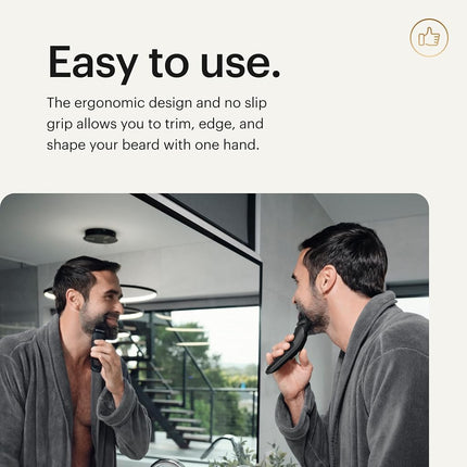 MANSCAPED® The Beard Hedger® PLUS, Men's Adjustable Beard & Mustache Trimmer with 14 Length Settings (1–20mm), Stainless Steel Blade, Waterproof Cordless Grooming, Travel Lock, USB-C Rechargeable