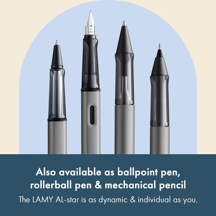LAMY AL-star graphite - Fountain Pen with ergonomic grip & polished steel nib in size M - lightweight aluminum body - including LAMY T 10 blue cartridge - Right-Handed