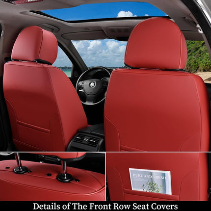 Coverado Car Seat Covers Full Set, Red Seat Covers for Cars 5 Seats, Breathable Fabric& Faux Leather Car Seat Cushions, Front and Rear Car Seat Protectors, Universal Seat Covers Fit for Most Vehicles