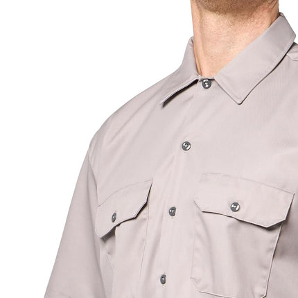 Dickies Men’s Short Sleeve Work Shirt – Durable Twill Button Down Shirts for Men, Lightweight Uniform for Daily Wear, Silver, XL Tall
