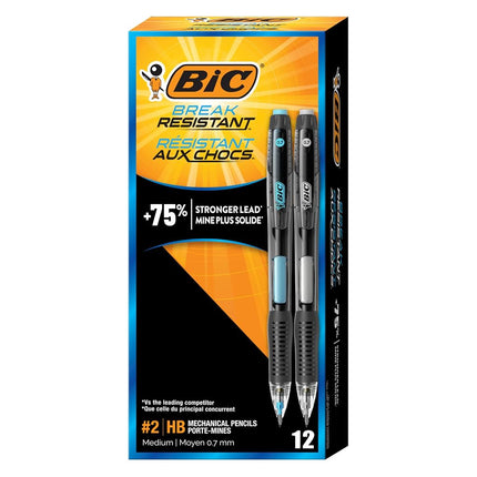 BIC Break-Resistant Mechanical Pencils with Erasers, No. 2 Medium Point (0.7mm), 12-Count Pack Pencils for School or Office Supplies