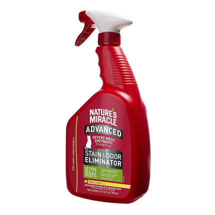 Nature’s Miracle Advanced Cat Stain And Odour Eliminator, Sunny Lemon Scent, 946ml, Severe Mess Enzymatic Formula, Pet Urine Destroyer, Multi-Surface Cleaner - Use On Carpet & Furniture, Trigger Spray