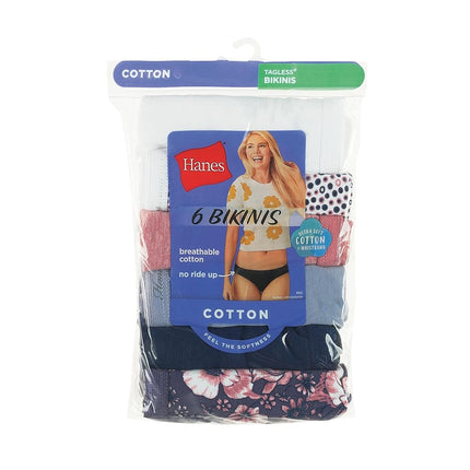 Hanes Women's 6 Pack Cotton Bikini, Assorted, 9