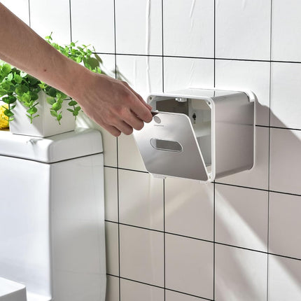 simpletome Toilet Paper Holder Wall Mount with Shelf Waterproof Adhesive or Drilling Install (Silvery, SUS304+ABS Plastic)