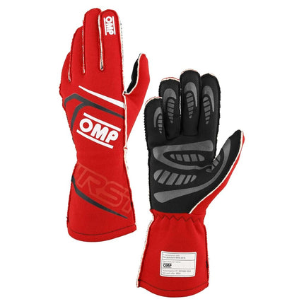 OMP Racing Driving Gloves, First, FIA Approved, Single Layer, Fire Retardant Fabric, Red, X-Large, Pair
