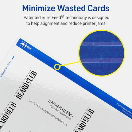 Avery Printable Rectangle Business Cards with Sure Feed Technology, 2" x 3-1/2", Glossy White Cardstock, Laser/Inkjet, 500 Total