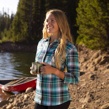 Legendary Whitetails Women's Standard Cottage Escape Flannel Shirt, Turquoise Pacific Plaid, Small