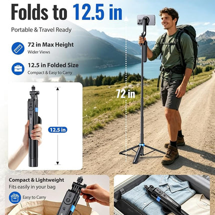 UBeesize 72” Auto Face Tracking Tripod for iPhone, MagSafe Selfie Stick with Remote, 360° Magnetic Phone Stand with Gesture Control for TikTok, Live Stream & Vlogging