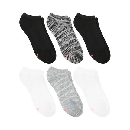 Hanes Women's Lightweight Breathable Super No Show Socks 6 Pair Pack, Black/Grey Accent Design, Shoe Size: 5-9