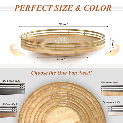 AMH Decorative Oak Wood Rotating Tray for Home Decor