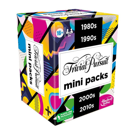 Trivial Pursuit mini packs, multipack, fun questions for adults and young people aged 16 and over, contains 4 games spanning 4 decades, language - English