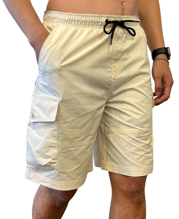 Southpole Men's Tech Woven Cargo Shorts, Cream, M