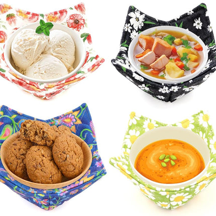 ROGITU Cotton Microwavable Bowl Cozy, Microwave-Safe Hot Bowl Holders, Soup Bowl Cozy Bowl Hot Pads (I)