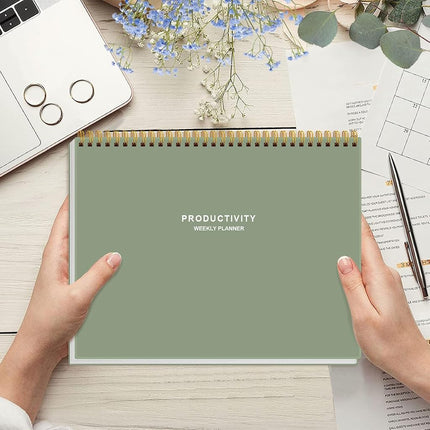 Weekly Productivity Planner - 8.5" x 11" Dashboard Desk Notepad Has 6 Focus Areas to List Tasks for Goals, Projects, Clients, Academic or Meal-Organize Your Daily Work Efficiently, 54 Weeks, Green