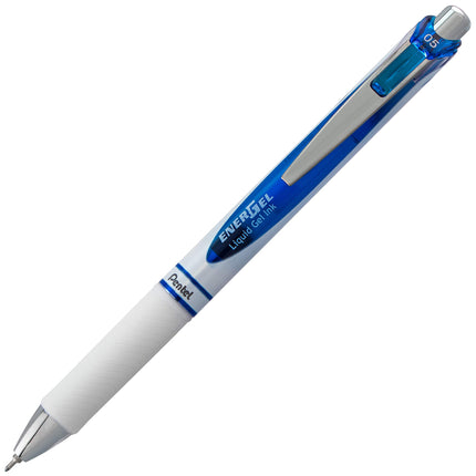Bolígrafo de gel líquido Pentel EnerGel Pearl Deluxe RTX, 0.5mm, trazo fino, punta de aguja, detalles azules, tinta azul, paquete de 2 (BLN75WBP2C)