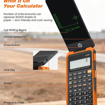 Construction Calculator, Scientific ROATEE Engineering Calculator for Contractor, Concrete Pocket Feet-inch-Fraction Calculators for Carpenter, Framer, Remodeler