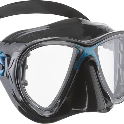 Cressi Big Eyes Evolution Snorkel Mask - Adult Snorkel Set & Quick-Adjust Buckles - Silicone Skirt & Scuba Ready - Low-Volume Scuba Mask - Black / Blue - One Size