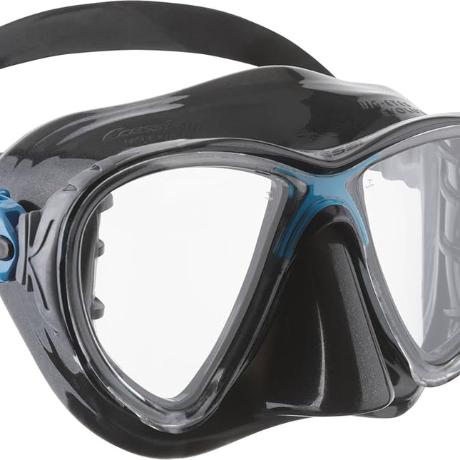 Cressi Big Eyes Evolution Snorkel Mask - Adult Snorkel Set & Quick-Adjust Buckles - Silicone Skirt & Scuba Ready - Low-Volume Scuba Mask - Black / Blue - One Size