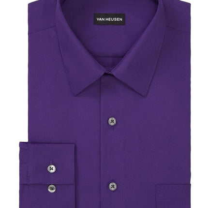 Van Heusen Men's Dress Shirt Regular Fit Poplin Solid, Purple Velvet, 18.5" Neck 36"-37" Sleeve