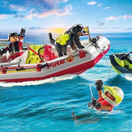 Playmobil 71464 Action Heroes: Fireboat with Aqua Scooter, exciting water rescue, including diving goggles and fins, fun imaginative role-play, realistic play sets suitable for children ages 4+