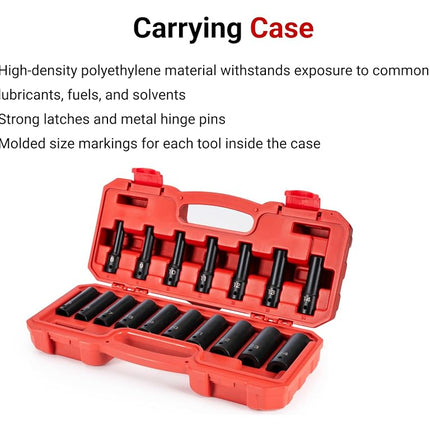 TEKTON 1/2 Inch Drive Deep 12-Point Impact Socket Set, 17-Piece (8-24 mm) | SID92339