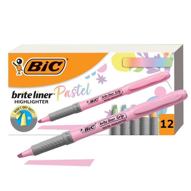 BIC Brite Liner Grip Pastel Highlighter Set, Chise