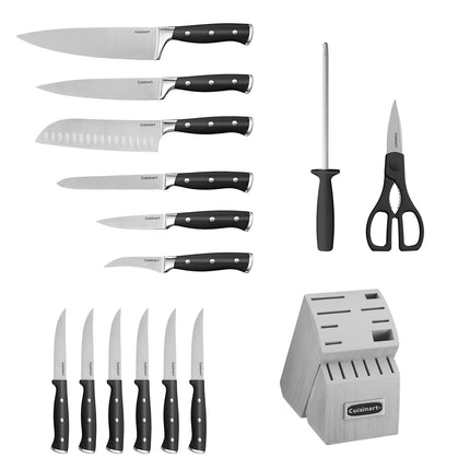 Cuisinart C77BTR-15P Clásico Forjado Triple Remache, Juego de 15 Piezas, Negro/Gris