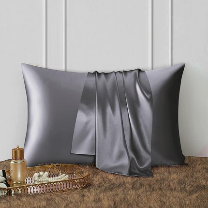 DISANGNI 100% Natural Mulberry Silk Pillow case for Hair and Skin with Hidden Zipper 22 Momme Both Sides Real Silk Pillow Case (2pc Queen Size 20" x30", Dark Gray)