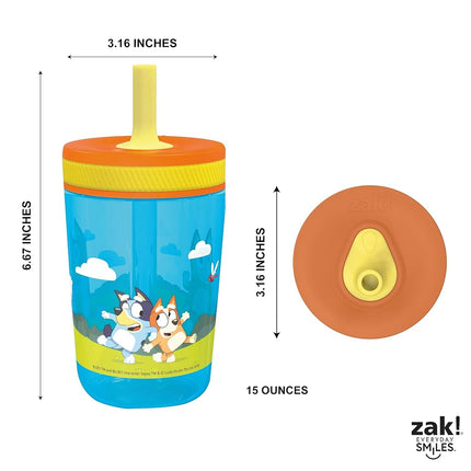 Zak Designs Bluey Kelso 15oz Leak-Proof Toddler Straw Cups, 2-Pack