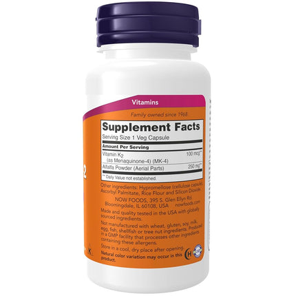 NOW Vitamin K-2 100 mcg,100 Veg Capsules