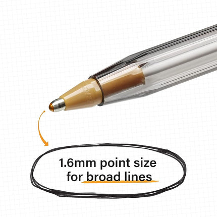 Bic MSB11-BK Cristal Ballpoint Stick Pen, Black Ink, Bold, Dozen
