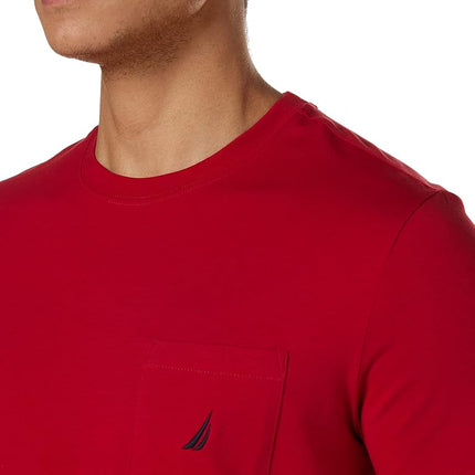 Nautica Men's Solid Crew Neck Short-Sleeve Pocket T-Shirt Red, 5X-Large Tall