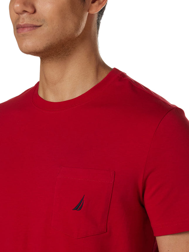 Nautica Men's Solid Crew Neck Short-Sleeve Pocket T-Shirt Red, 5X-Large Tall