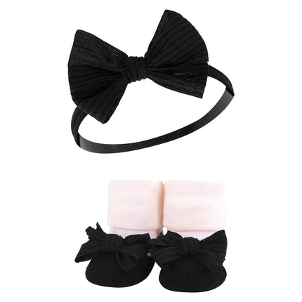 Hudson Baby Girl's Headband and Socks Giftset, Light Pink Leopard, One Size