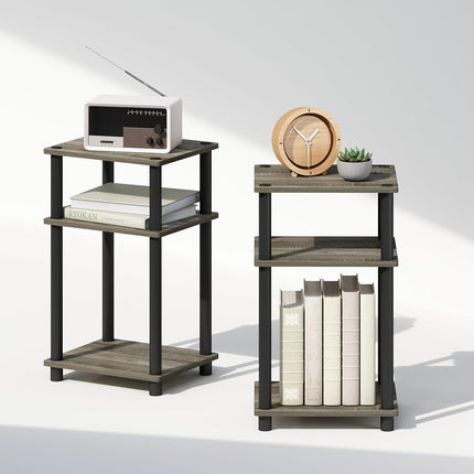 Furinno JUST Night Stand Set of 2, 3-Tier Turn-N-Tube Nightstand, Toolless Bedside Tables, End Table, Side Table with Open Storage for Bedroom, Living Room, French Oak