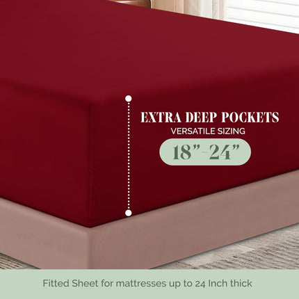 Elegant Comfort Luxurious 1500 Premium Hotel Quality Microfiber 4-Piece Sheet Set, 18-24 Inches Deep - Extra Deep Pocket Sheets - Ultra Soft 4PC Deep Pocket Sheets, King, Burgundy