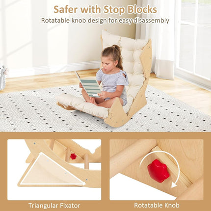 INFANS Wooden Arch Climber Rocker with Soft Cushion, 6 in 1 Montessori Climbing Toys for Toddlers, Waldorf Indoor Table Baby Children Ladder Gym Learning Playset Kids Boys Girls (Natural)