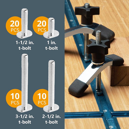 POWERTEC 71128 128-Piece T-Track Knob Kit With 5/16"-18 Threaded Bolts and Washers, Accessories for Woodworking Jigs and Fixtures