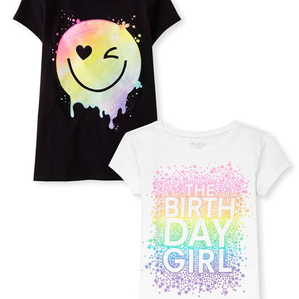 The Children's Place Boys' Gamer Short Sleeve Graphic T-Shirts,multipacks, Paint Face/Birthday Girl, Small