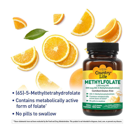 Country Life Methyl Folate 800 mcg Lozenges, 60 Count
