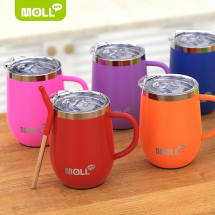 Mollcity Tumbler with Lid and Straw-12 oz Stainless Steel Double Wall Vacuum Insulated Tumbler Cup with Handle (Canyon Red-Sky Blue)